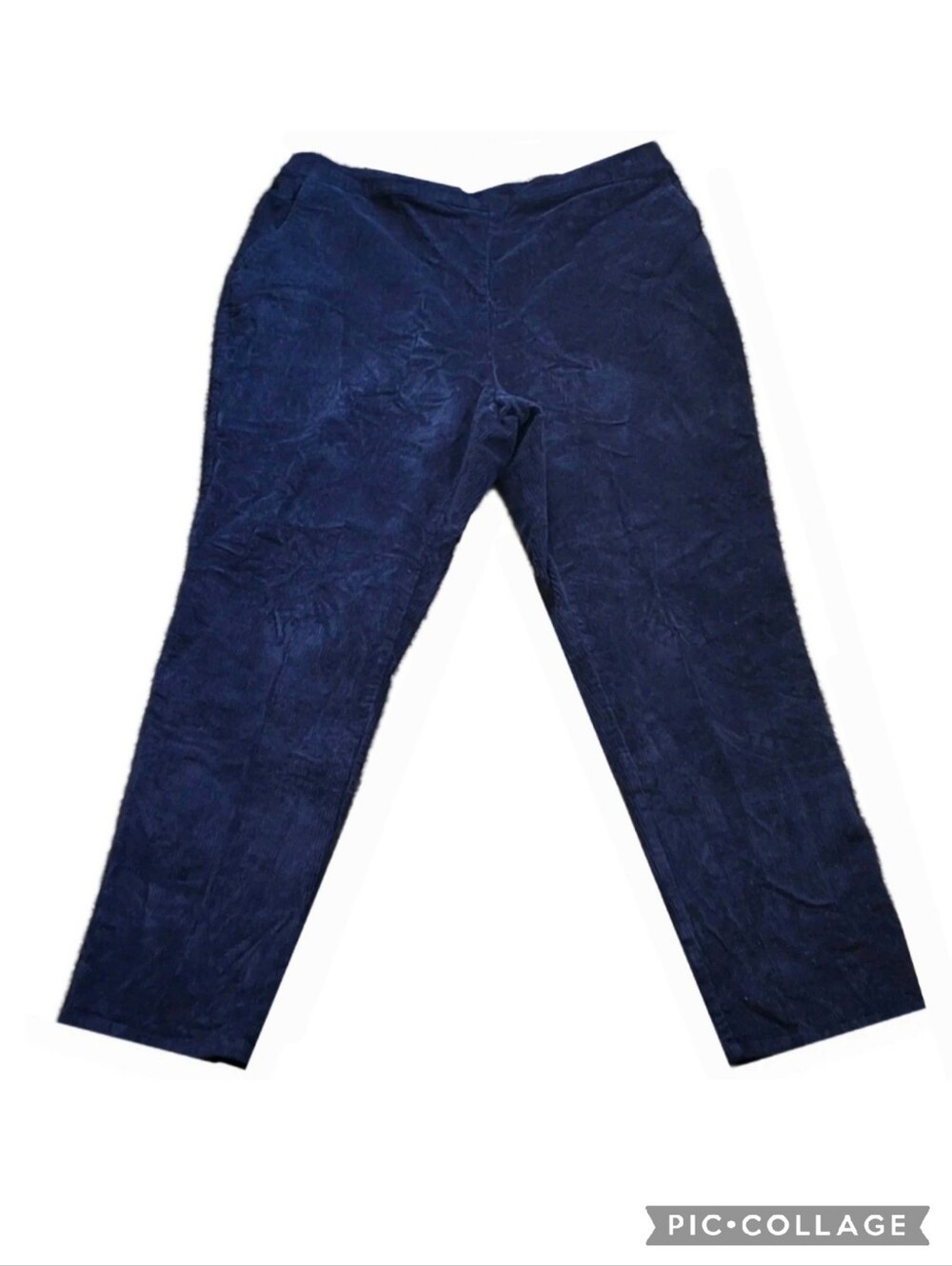 d&co. Corduroy Pants Women's 1X Navy Blue Pull-on Elastic Waist Classic Comfy
